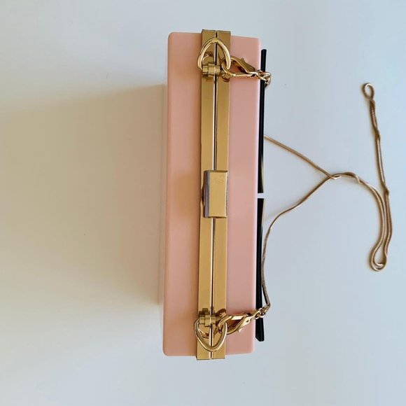 Rhinestones Acrylic Clutch with Rose Gold Crossbody Chain - Picture 5 of 11